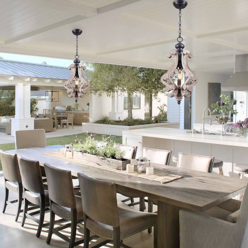 Oaks Aura Rustic Wood Pendant Light Kitchen Island Light, Farmhouse Hallway Chandelier, Dining Pendant Light