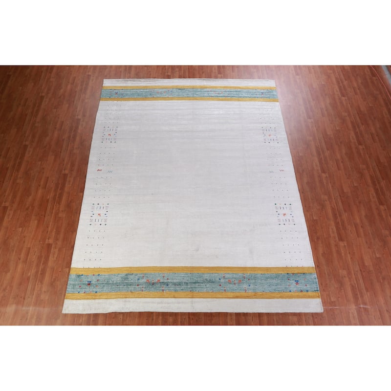 Silver Gray Gabbeh Rug Hand-Knotted Wool Carpet - 9'4" x 12'1"
