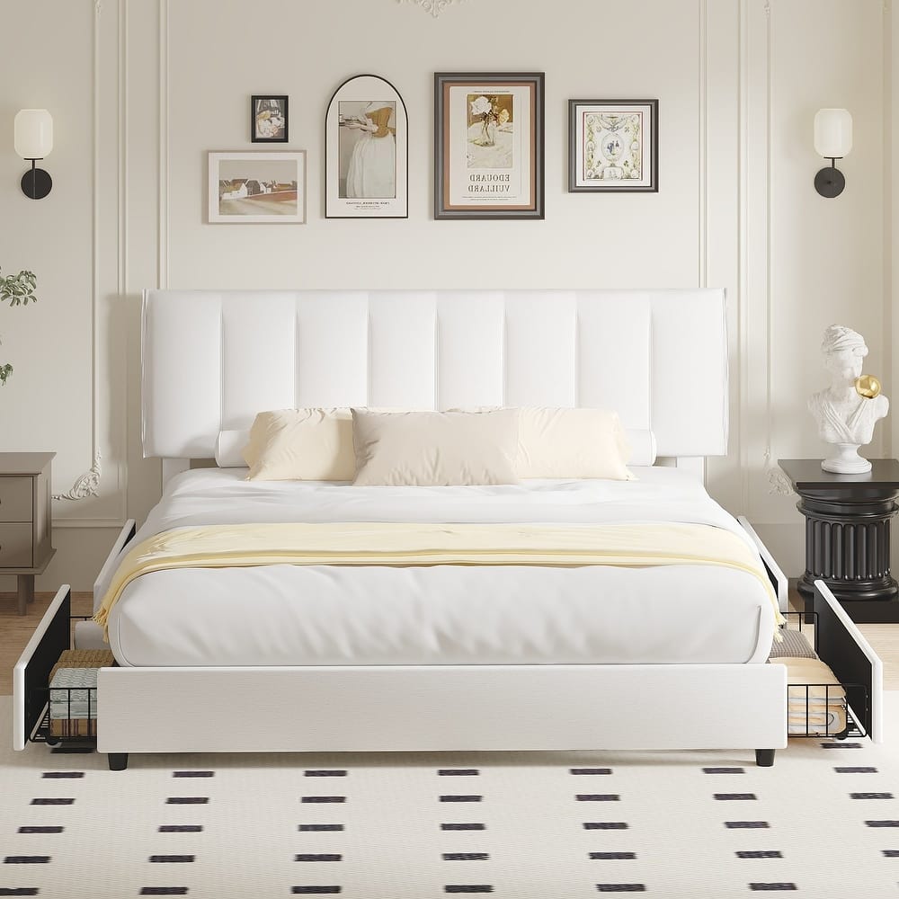 Javlergo Bed Frame with Storage Drawers, Upholstered Platform Bed Frame with Adjustable Headboard