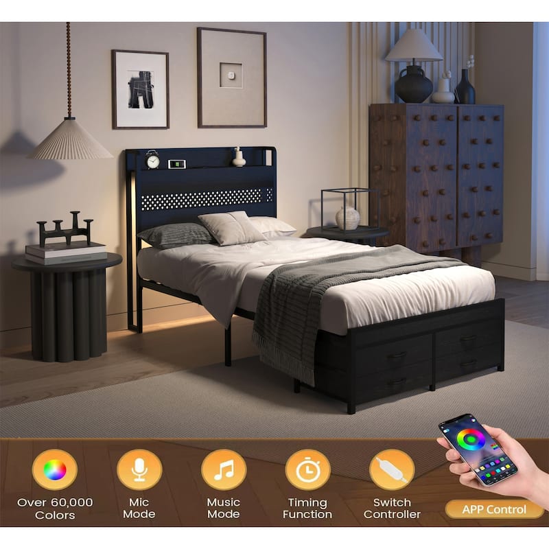 Twin Size Bed Frames with Storage Drawers and Headboard.