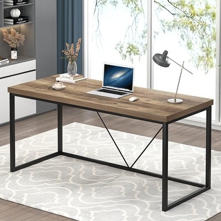 Rustic Wood and Metal Industrial Computer Desk, 60 Inch Vintage Writing ...