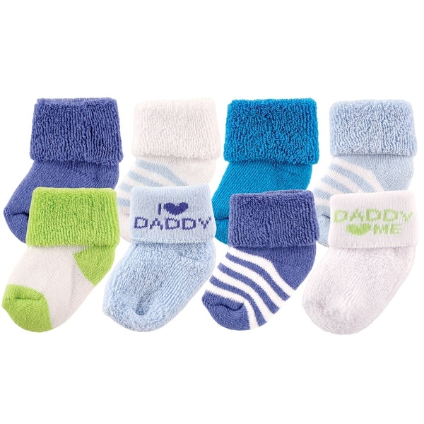 slide 2 of 2, Luvable Friends Baby Boy Newborn and Baby Terry Socks, Blue Daddy 0-6 Months - Blue Daddy