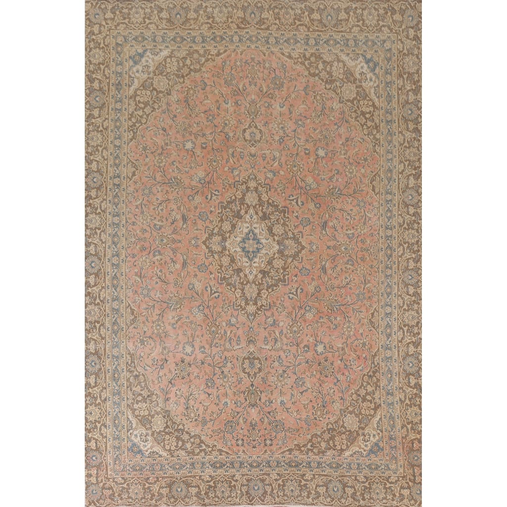 Hand Knotted Oriental 100% Wool Carpet Traditional Floral Pink Mashad Area Rug - 11' 8'' X 8' 4''