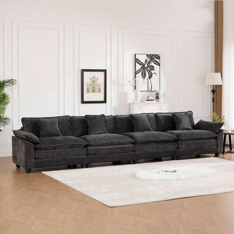 4 Seater Sectional Sofa Chenille Modular Deep Seat Couch with Armrest Pillows and Double Layer Seat Cushions for Living Room