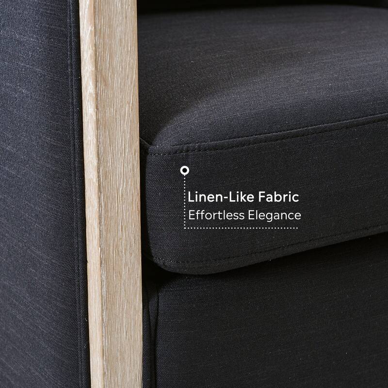 KINWELL 31"W Oak Frame Upholstered Swivel Barrel Armchair