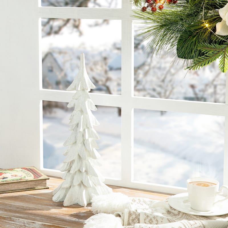 Glitzhome 14.75"H Resin Christmas Table Tree Holiday Decor - White