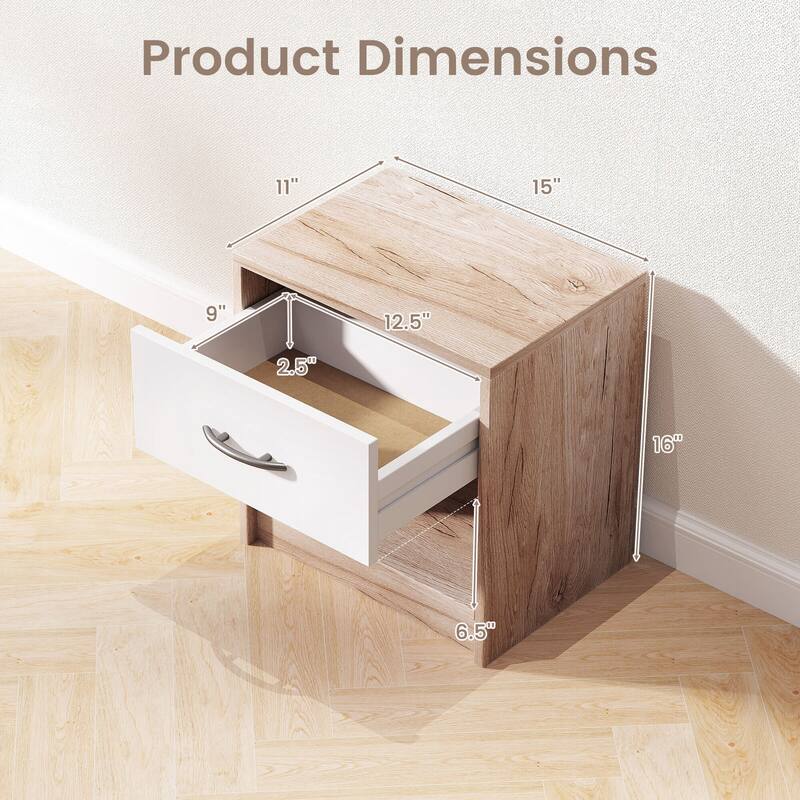 Costway Modern Nightstand Bedside Table with Drawer Open Storage Shelf