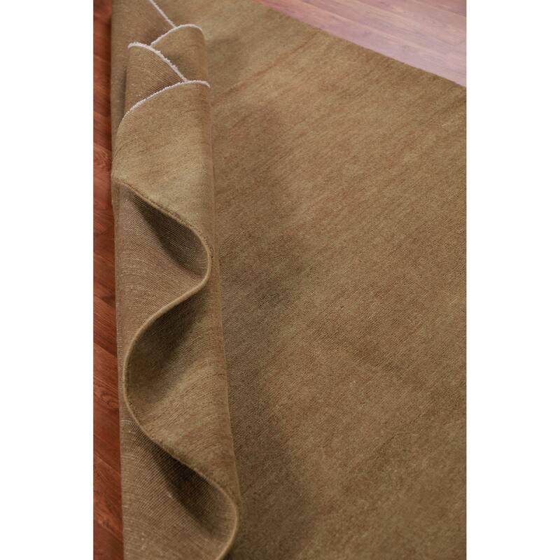 Hand Knotted Oriental 100% Wool Carpet Modern Solid Brown Gabbeh Area Rug - 9' 10'' X 5' 0''