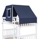 preview thumbnail 43 of 56, Twin Over Twin Playhouse Style Castle Style Bunk Bed Wooden Bed Frame with Tent and 2 Drawers (No Box Spring Needed)