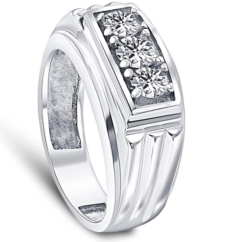 3/4ct Diamond Mens 14K White Gold Wedding Ring