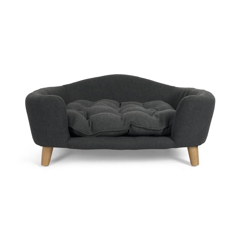 Roomfitters Modern Dog Sofa Bed, Corduroy Pet Couch with Supportive Foam and Wooden Legs, Elevated Design - Dark Grey