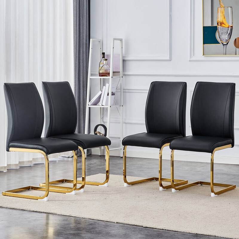 Luxury Simple Arch Chair - Set of 2 PU Material High Resilience Dining Chair with Arched Metal Leg