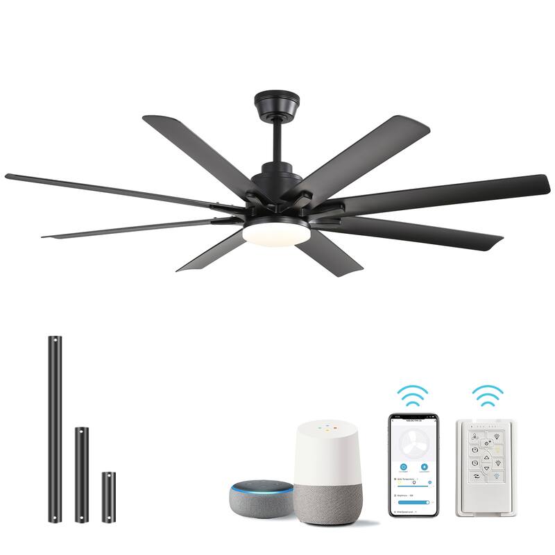48in/52in/66in/72in/84in Industrial Matte Black Large Windmill Ceiling Fan with Light and Remote