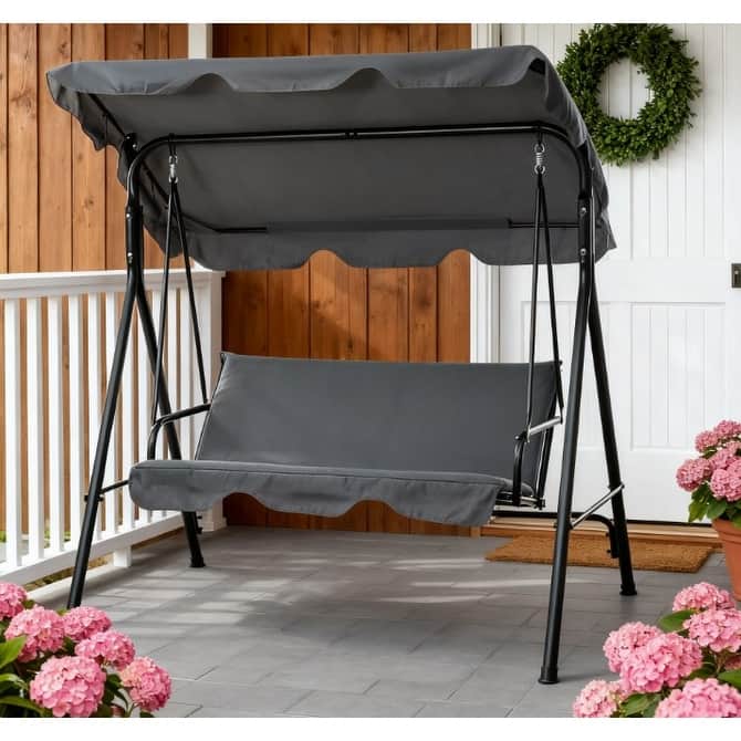 GDFStudio - Patio Adjustable Tilt Canopy Swing Chair with Cushioned Seats