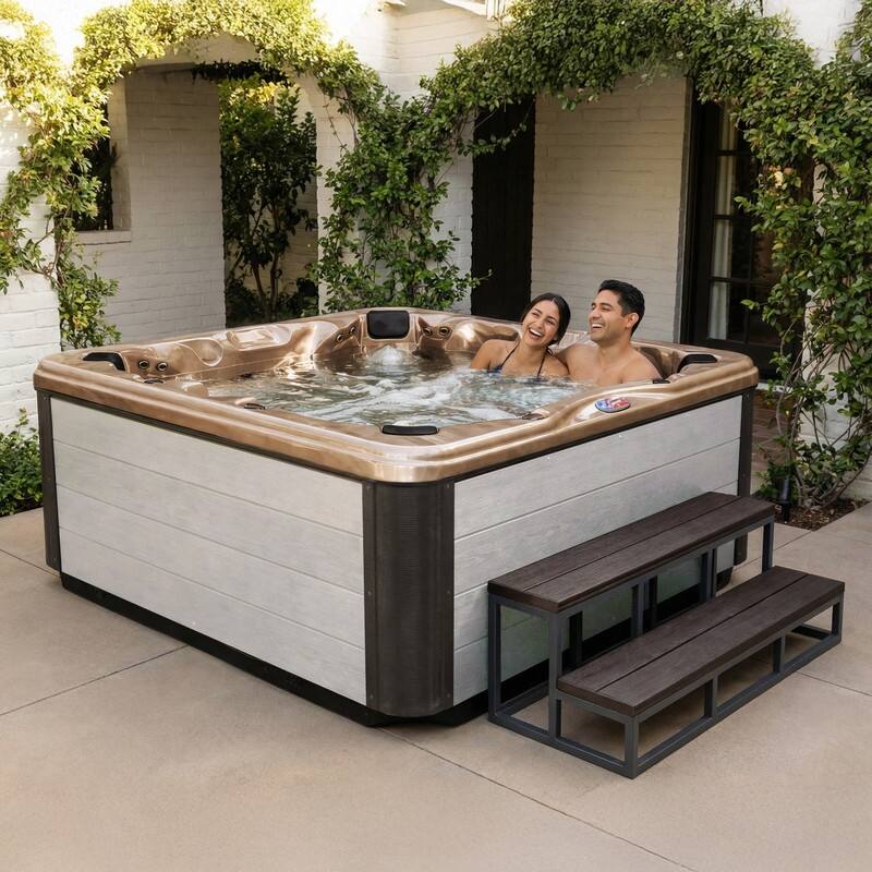 American Spas 7-Person 45-Jet Premium Acrylic Bench Spa Standard Hot Tub with Ozonator and Bluetooth Sound System
