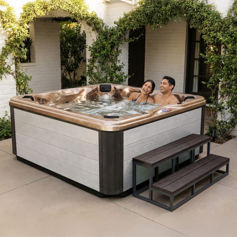 American Spas 7-Person 45-Jet Premium Acrylic Bench Spa Standard Hot Tub with Ozonator and Bluetooth Sound System