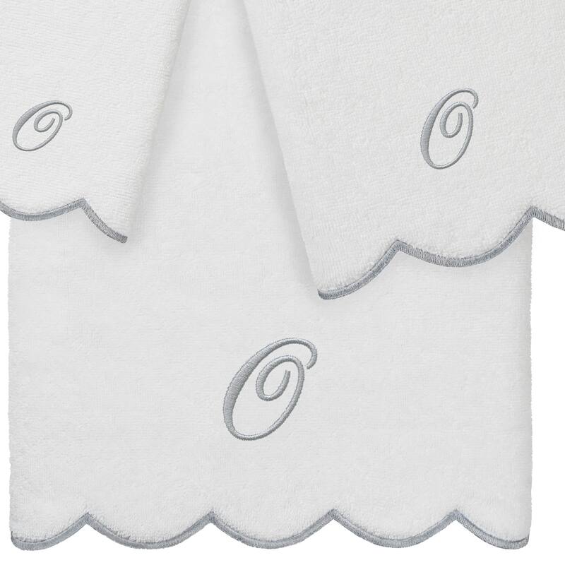 Authentic Hotel and Spa 100% Turkish Cotton Grey ADORNIA Scallop Personalized 3 Piece Towel Set - 3 Piece Set