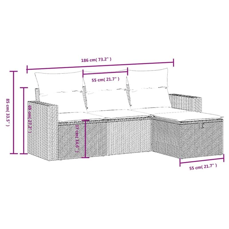 vidaXL Patio Sofa Set with Cushions Outdoor Furniture 4 Piece Poly Rattan