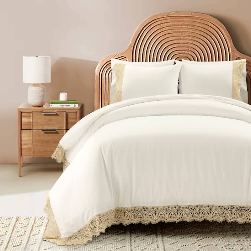 Lush Decor Scalloped Lace Duvet Cover 3-Piece Set - Queen