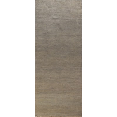 Modern Gabbeh Runner Rug Handmade Grey Wool Carpet - 2'8" x 9'6"