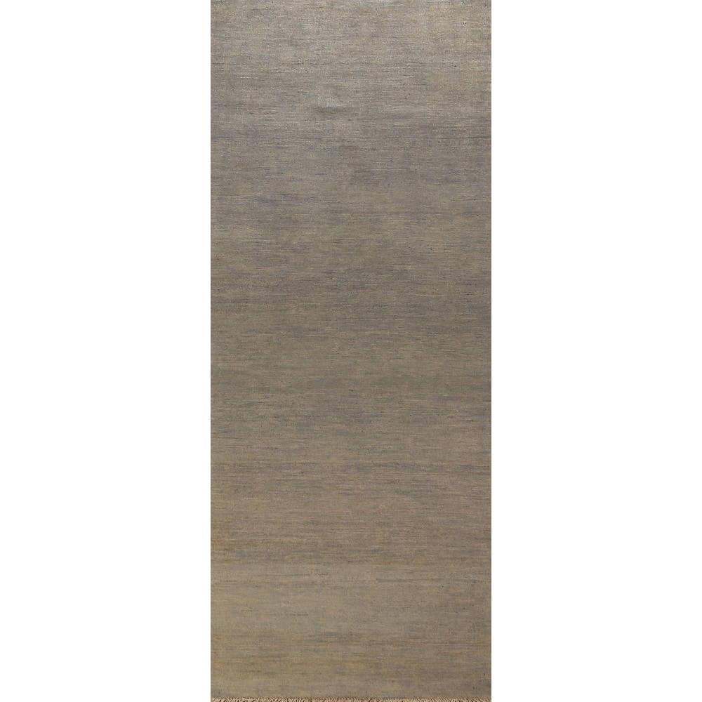 Modern Gabbeh Runner Rug Handmade Grey Wool Carpet - 2'8" x 9'6"