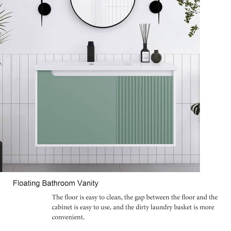 32/36/40 inch Wall Mounted Bathroom Vanity Set in Mint Green with Integrated Ceramic Sink