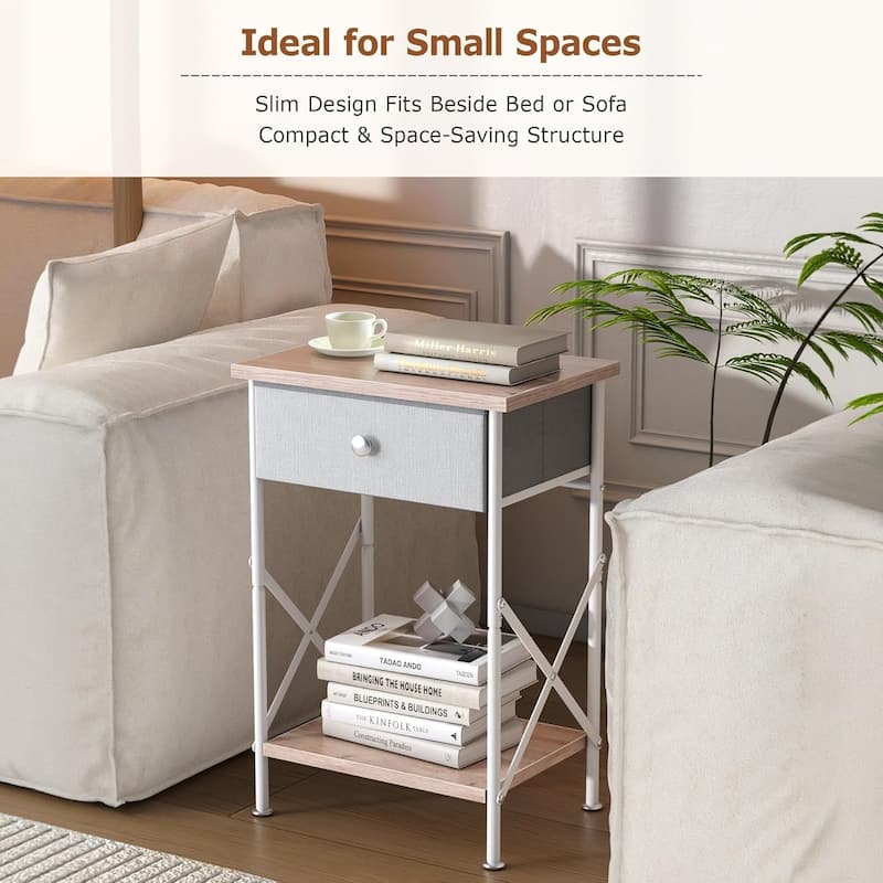 Javlergo X-Frame Nightstand with Removable Fabric Drawer 1 or 2-Pack Options Small Space Nightstand with Open Shelf for Bedroom