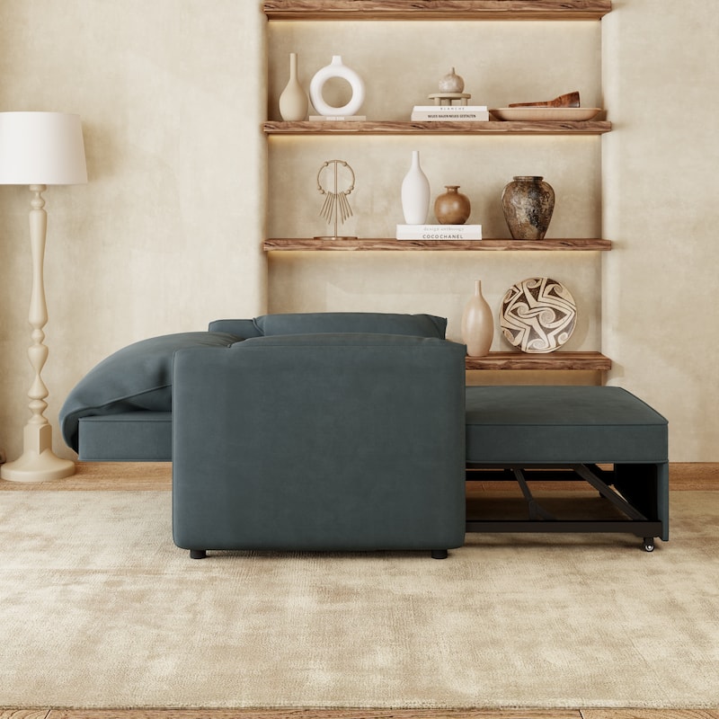 Linen Upholstered 3-in-1 Convertible Sleeper Chairs Bed with Thick Cushions Pull-out Sofa Bed and Pillow Top Arms Chaise Lounges