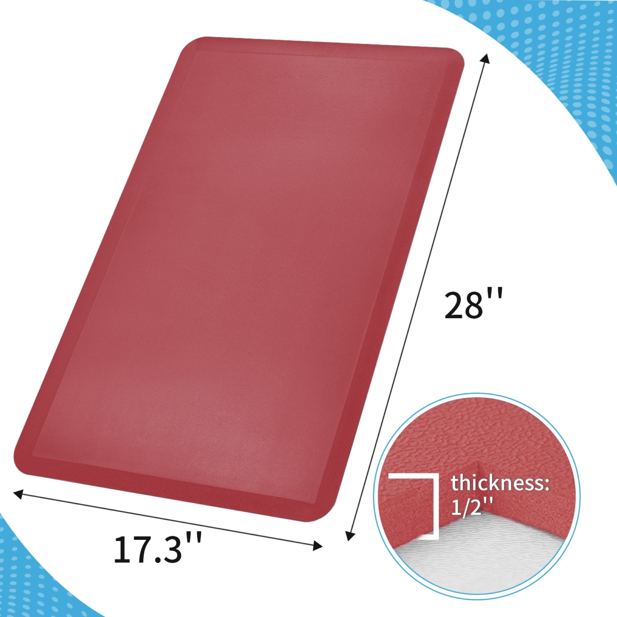 Anti Slip Kitchen Floor Mat, Half Round (Red, 27.8 x 17 in