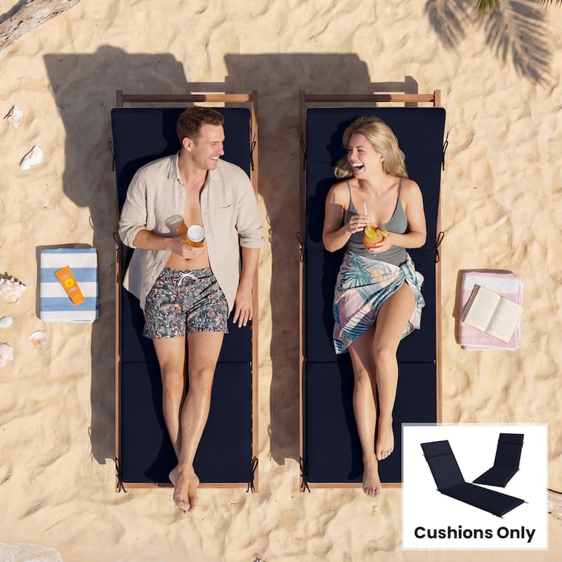 Outsunny Outdoor Chaise Lounge Cushions Set of 2, Chaise Lounge Cushions with 6 Ties, High-Density Foam