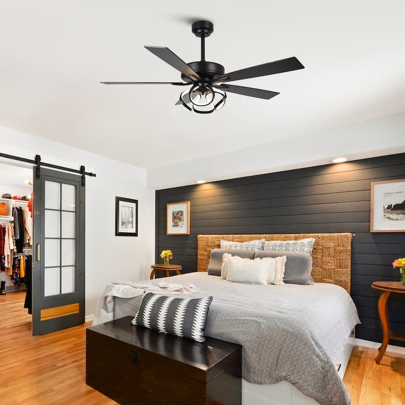 52" Modern Chrome/ Black Indoor Dimmable LED Ceiling Fan with Light and Remote