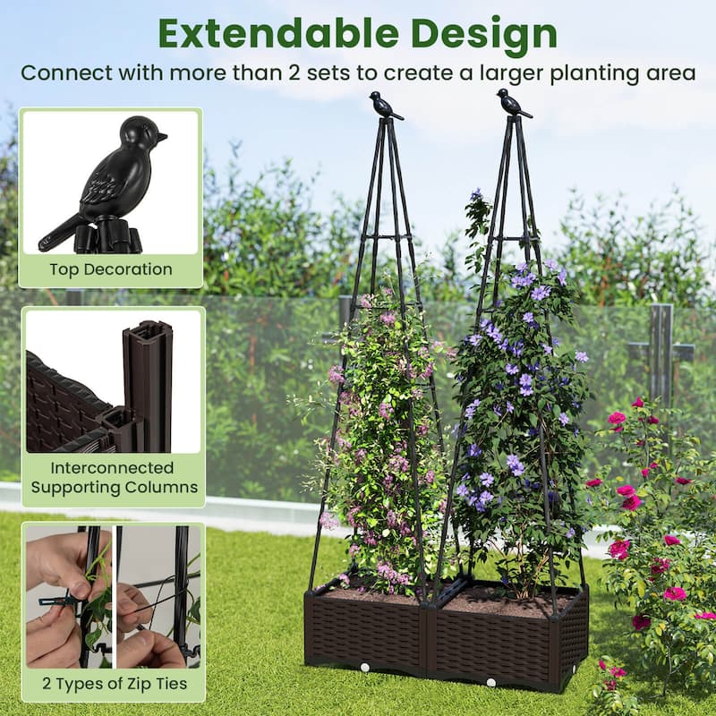 Costway 1/2 PCS Raised Garden Bed with Plant Box & Obelisk Trellis