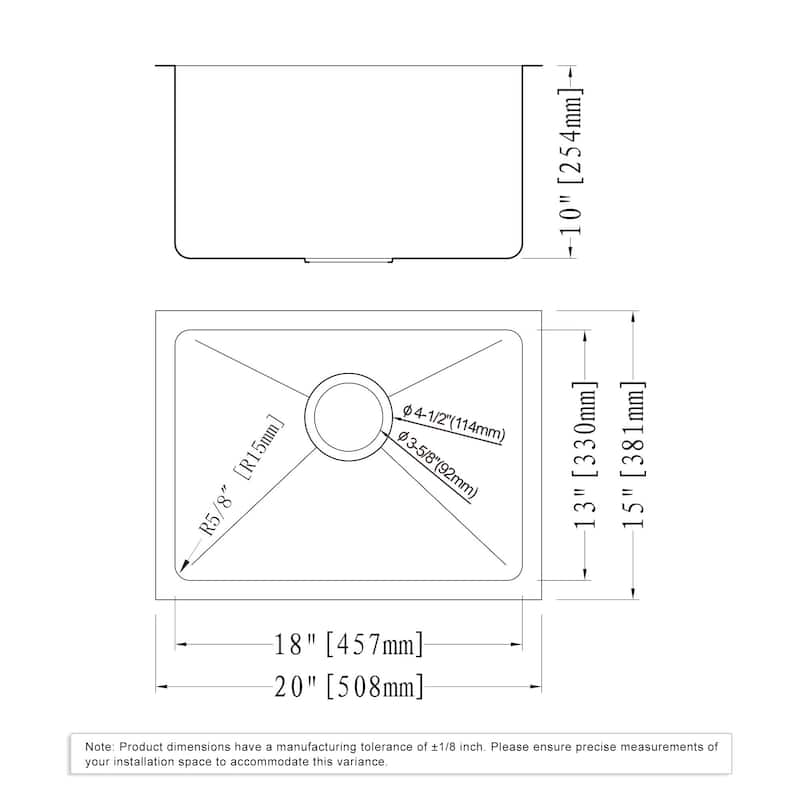 Dowell Undermount Single Bowl Stainless Steel Kitchen Sink - Small Radius Corners