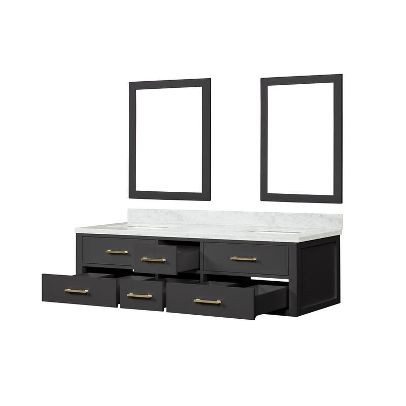 Lexora Castor Double Bath Vanity, Carrara Marble Top, and Mirrors