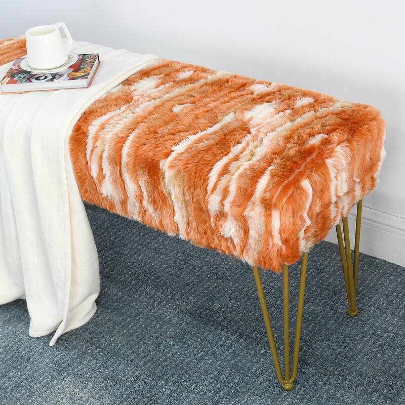 Home Soft Things Soft Fauxfur Ottoman Fuzzy Entryway Bench Seat