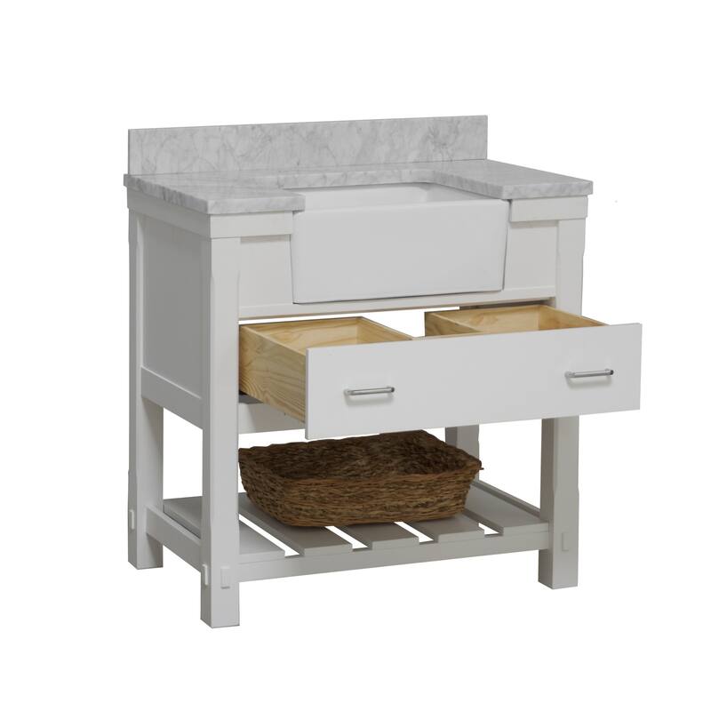 KitchenBathCollection Charlotte 36" Farmhouse Bathroom Vanity with Carrara Marble Top