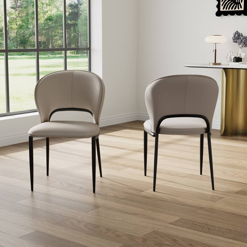 Modern Fully Assembled Dining Chairs, Faux Leather, Light Gray & Brown Options, Set of 2