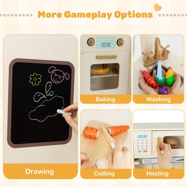 MDF Kids Corner Play Kitchen with Lights, Sounds and Accessories - 40" × 39.5" × 37"