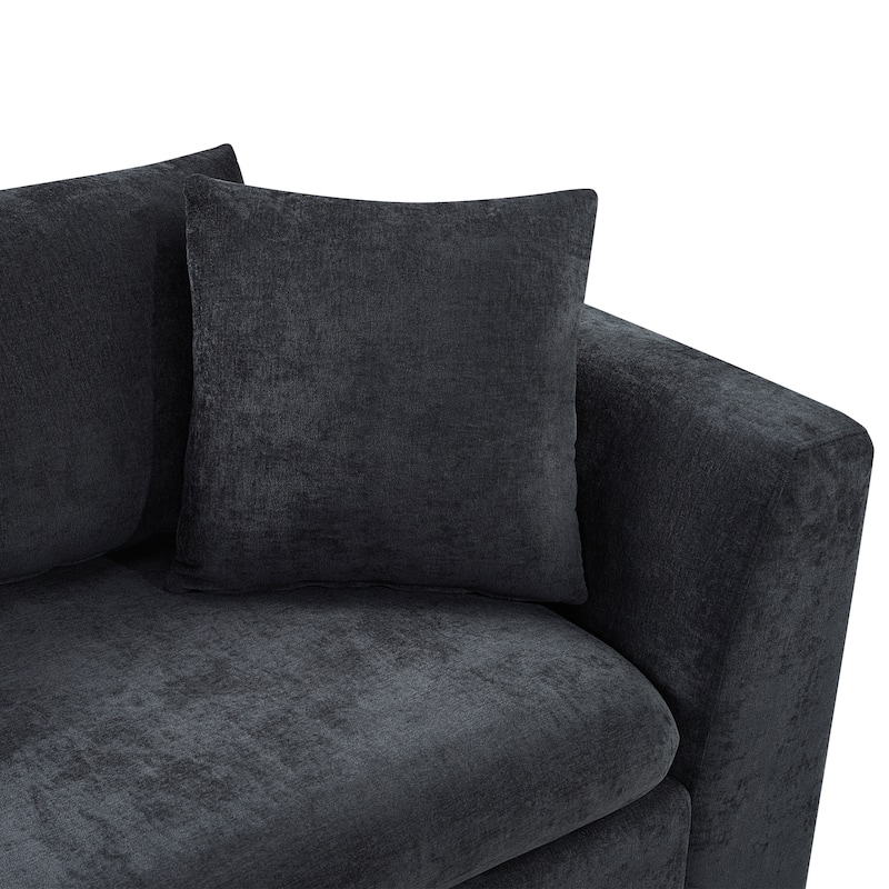93.7" Chenille L-Shaped Sectional Sofa with Wooden Storage Compartment and Deep Seating
