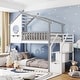preview thumbnail 11 of 16, Stairway Twin-Over-Twin Bunk Bed, House Bed with Storage and Guard Rail, Natural Finish