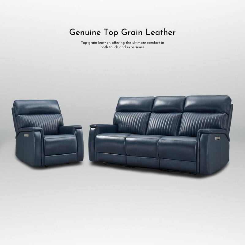 122''W 4-Seat Premium Genuine Leather triple-Power Sofa set with Zero Gravity, Adjustable Headrest & Lumbar Support