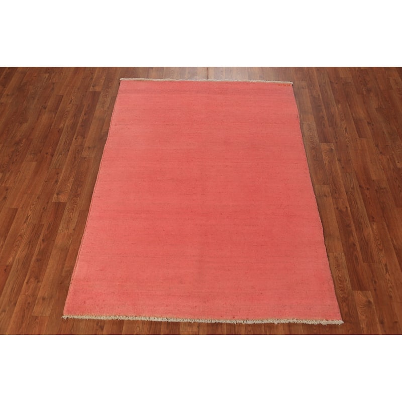 Pink Gabbeh Modern Rug Hand-Knotted Wool Carpet - 4'2" x 5'10"