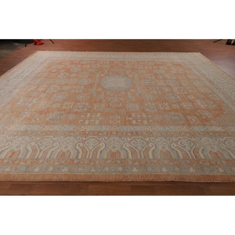 Orange Oushak Turkish Large Rug Hand-Knotted Oriental Wool Carpet - 12'2"x 14'10"