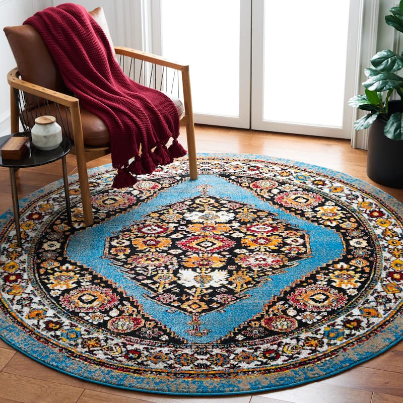 SAFAVIEH Vintage Hamadan Viveka Rug - 6'7" Round - Blue/Black