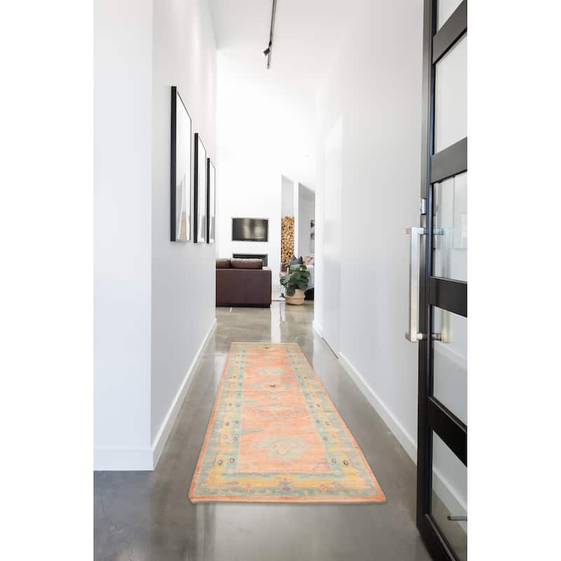 ECARPETGALLERY Hand-knotted Modern Oushak Coral Wool Rug - 2'6 x 9'8