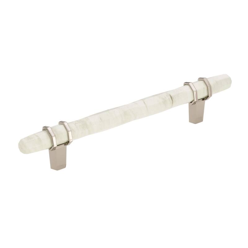 Carrione 5-1/16 in (128 mm) Center-to-Center Marble White/Polished Nickel Cabinet Pull - 5.0625