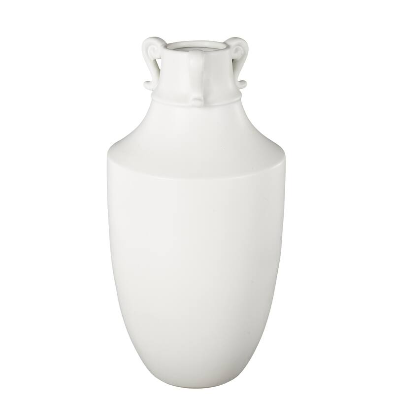 White Ceramic Sleek Amphora Decorative Vase with Scroll Handles