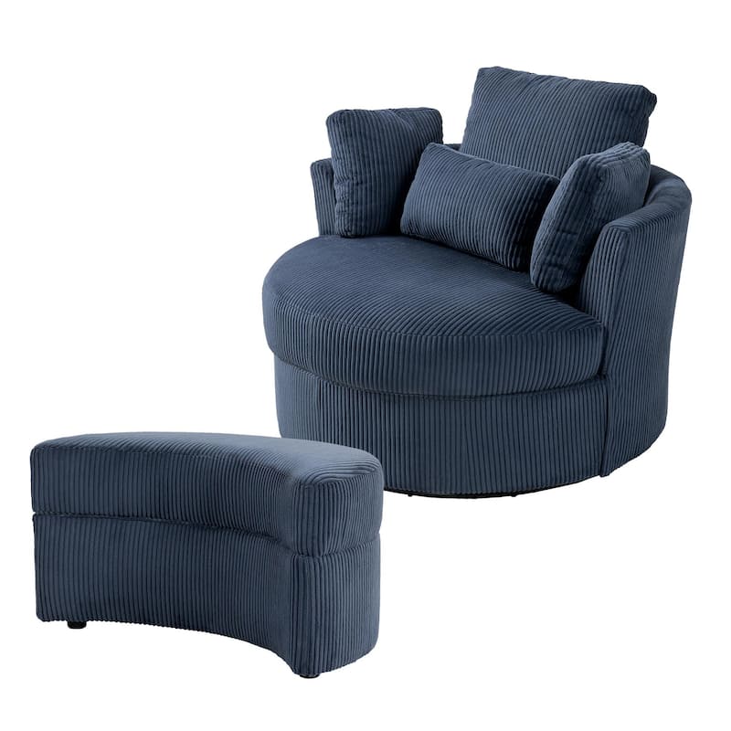 Upholstered Swivel Accent Chair with Wooden Tray Storage Ottoman