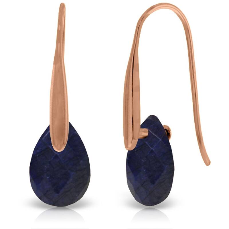 14K Solid Gold Fish Hook Earrings w/ Dangling Briolette Sapphires - Rose