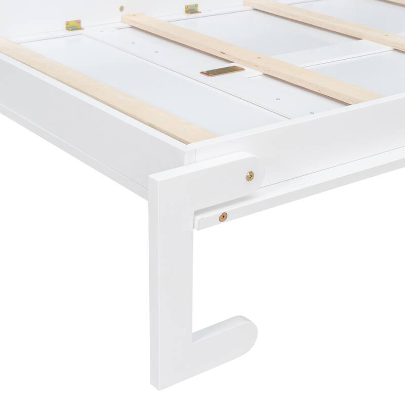 Twin Size Rotating Murphy Wall Bed with Bookshelf, Top Cabinet, Modern Foldable Cabinet Bed with Extendable Desk, Side Storage